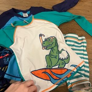 Amazon Kids Dinosaur and Octupus Rashguard Set - Teal and White